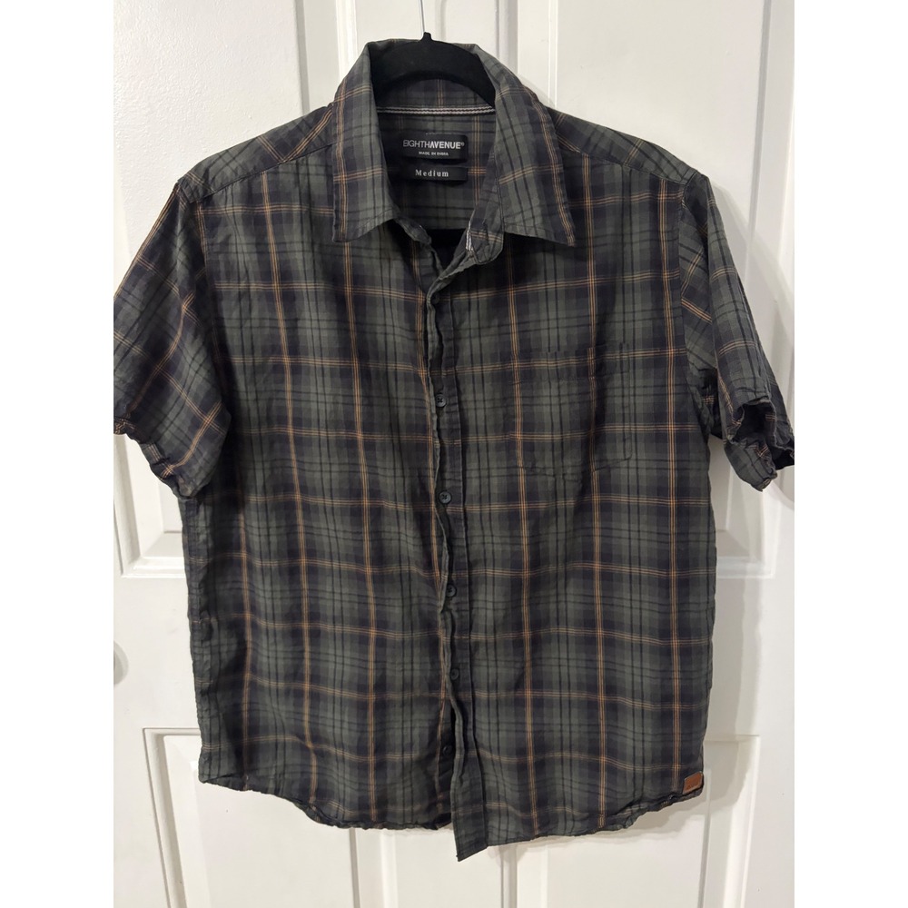 Eighth Avenue | Plaid Short Sleeve Button Down Shirt | Medium || Green|
